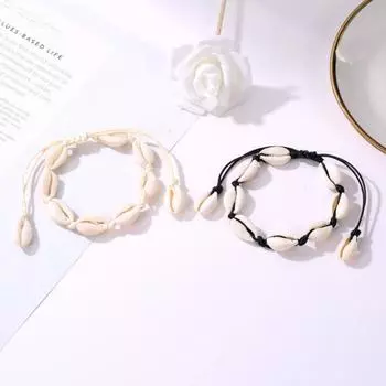 Богемный стиль плетеный браслет из ракушек веревочные цепи ракушки ручная работа веревка морской пляж браслет отпуск жёлтый