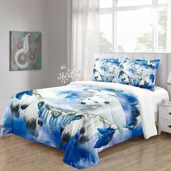 Богемный стиль волк психоделика животное король королева твин полный комплект постельного белья односпальная двуспальная кровать пододеяльник комплект и 2 шт наволочка 135x200 cm