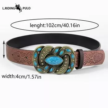 Богемный стиль Западный джинсовый ремень из искусственной кожи с тиснением Джинсы Модный пояс на талию Женский 120CM