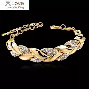 Богемный стиль Женщины Девушки Золотой Браслет Стразы Листья Цепочка Браслет Роскошные Свадебные Украшения Простые Модные Элегантные Новые