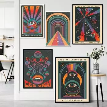 Богемный темнота художественный принт Радуга глаз рот губы холст плакат 70-х годов ретро хиппи настенные панно кровать кабинет домашний декор без рамки 21*30cm