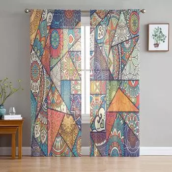 Богемный Треугольник Цветной Шторы Для Гостиной Прозрачный Тюль Шторы Окна Прозрачные Для Спальни Аксессуары Декор W135 x H114cm