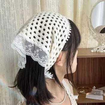 Богемный треугольный бандана повязка для волос вязаная крючком бандана милая женская косынка для волос дорожная белый