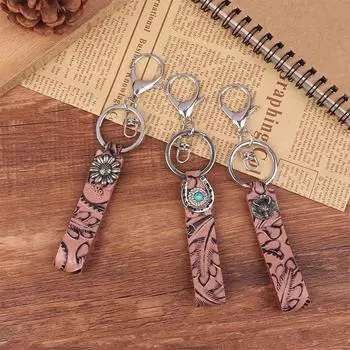 Богемный винтажный брелок из натуральной кожи для автомобиля, женская сумка, кулон с тиснением, бирюзовое украшение