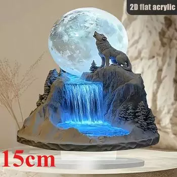 Богемный волк и полная луна, 2D плоский акрил, настольное украшение, орнаменты, подходит для гостиной, офиса, подарки, Рождество, Хэллоуин 15cm