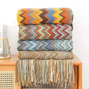 Богемный вязаный плед, красочные кисточки, винтажные пледы для дивана, дивана, кровати, гостиной, мебели, защитный чехол, декор 70X240cmX1Pcs красный