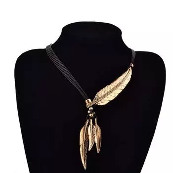 Богемный женский кулон из перьев со стразами, ожерелье из искусственной кожи, ювелирные изделия