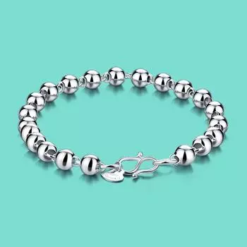 Богемный женский оригинальный браслет из серебра 925 пробы, классический гладкий браслет из бисера диаметром 5–8 мм, унисекс, натуральное серебро, очаровательные ювелирные изделия с подарочной коробкой 5mm16cm