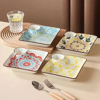 Богемская керамическая тарелка для пельменей, цветная тарелка для закусок с блюдцем, фруктовое десертное блюдо, поднос для картофеля фри