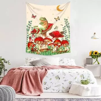 Богемская лягушка, Гриб, Бабочка, Украшение дома, Гобелен, Ткань для кухонной перегородки, Прикроватный гобелен в спальне 95*73cm