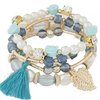 Богемские браслеты-обертки из бисера для женщин Бохо-браслет с кисточками из цветов и листьев, многослойный браслет