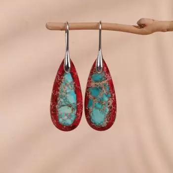 Богемские серьги из натурального зеленого императорского яшмы с полудрагоценным камнем в форме слезы, серьги-подвески для женщин