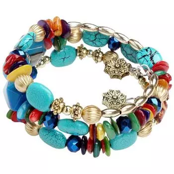 Богемский браслет Богемский многослойный браслет из камней с регулируемым эластичным шнуром Унисекс Ретро этнические украшения на запястье с изображением зелёный