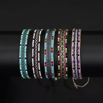 Богемский браслет из рисовых бусин для женщин и девочек, регулируемый, ручной работы, бисерная нить, этнический стиль, вышивка, ручная работа, ювелирные изделия, браслет дружбы розовый