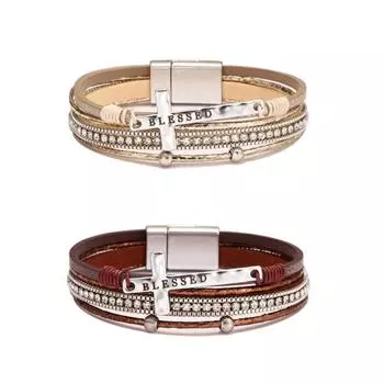 Богемский крест многослойный браслет-обертка с магнитной застежкой из искусственной кожи ювелирные изделия чёрный