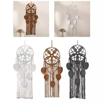 Богемский макраме настенные украшения плетеный ловец снов хлопок ручной работы богемский с кисточками из листьев ремесленный орнамент серый