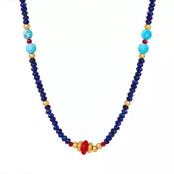 Богемский натуральный камень бирюзовый кианит бисерные круглые бусины ожерелье ручной работы милая девушка личность темперамент универсальная женщина