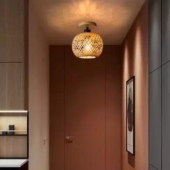 Богемский ротанг ретро светодиодный бамбуковый плетеный потолочный светильник коридор проход гостиная потолочный светильник E27 плетеные лампы декоративные светильники No light bulb