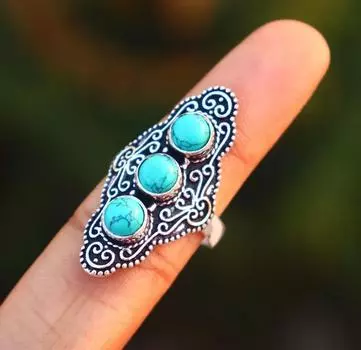 Богемское кольцо из стерлингового серебра 925 пробы с тибетским драгоценным камнем из бирюзы, кольцо ручной работы, подарок на свадьбу, серебряные подвески, рождественский подарок 6