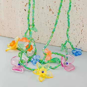 Богемское многослойное стеклянное трубчатое ожерелье из смоляных цветов для женщин