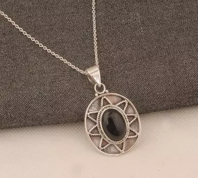 Богемское ожерелье из стерлингового серебра 925 пробы с черным ониксом, уникальное подарочное ожерелье, кулон Рейки, серебряная цепочка, женский подарок 18 Inch