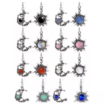 «Богемское солнце и луна асимметричные серьги с лунным камнем для женщин» разноцветный