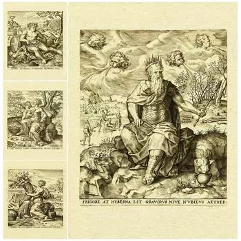 Боги, отвечающие за четыре времени года, настенное искусство в стиле ретро, картины маслом, весна, лето, осень и зима 21cm30cm NoFrame