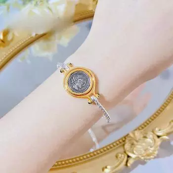 Богиня Луны Артемида, древний браслет-монета, французский винтажный двусторонний браслет, двойной цвет, золотой вращающийся женский браслет Adjustable size