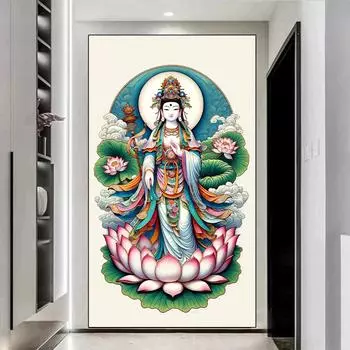 Богиня Сицзан Будда Полный Алмазный Сделай Сам Алмазная Картина Крест Инкрустированный Авалокитешвара 5D Вышивка Стены и Украшения Дома Full Round 20x40CM