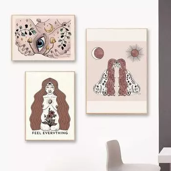 Богиня Солнца и Луны, художественный принт, феминистский постер в стиле бохо, женщина, чувствующая все, цитата, холст, картина, доктор, декор для офисной комнаты, стены 21x30cm No Framed