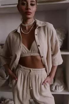 Bohemai Reyna Темно-бежевый муслиновый тройной комплект