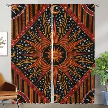 Bohemia Elegant Room Curtains for Living Room Window Curtain Tulle for Bedroom Halloween Decoration Partition Shades Kitchen W50xH70cmx2pcs-CL