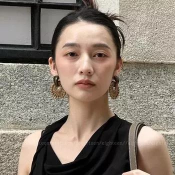 Bohemia Retro Straw Woven Earrings for Women Special-Interest Design Exaggerated Versatile Earrings New Chinese Style Earrings Ear Studs New Arrival