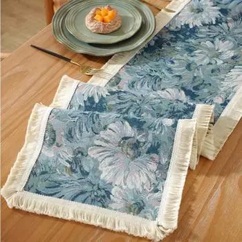Скатерть-дорожка в стиле бохо с кисточками и флагом для гостиной, спальни, кабинета, столовой на открытом воздухе