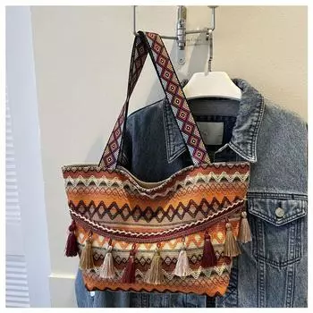 Bohemia Style Xinjiang Dali Tourism Special Souvenir Woven Handbag Women s Yunnan National Style Bag Orange 9702