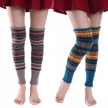 Bohemia Winter Over Knee High Footless Socks For Women Sock Thermal Warmers Socks High Cuffs Le Y0G8 black-A pair