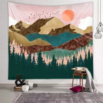 Bohemian Art Landscape Painting Tapestry Natural Scenery Wall Hanging Cloth Bedroom 73*95CM-Style 2