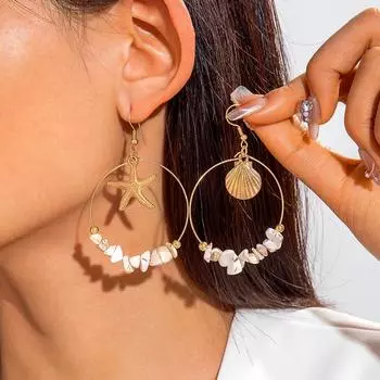 Bohemian Asymmetrical Starfish Shell Earrings Geometric Gravel Pendant Earrings Earrings