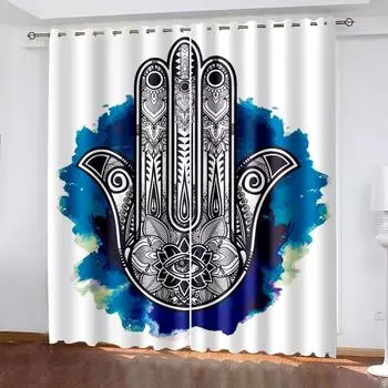 Bohemian Blackout Curtain for Bedroom Kitchen Curtain Faux Linen for Living Room Window Curtain Drape Decor(2Panels)Cortinas W132cm x H160cm&Hook