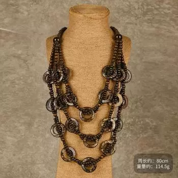 Bohemian coconut shell necklace retro multi-layered wearing long sweater chain women s niche holiday style accessories