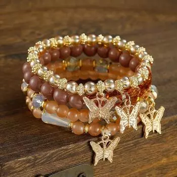 Bohemian Creative Bracelet Women s Jewelry Butterfly Crystal Multi-layer Beaded Fashion Bracelet 1pcs