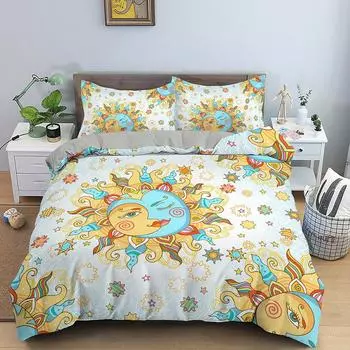Bohemian Duvet Cover Set Universe Sun and Moon Themed Polyester Comforter Cover King Queen Full Size for Kids Boys Bedding Set 70x133cm 2pcs