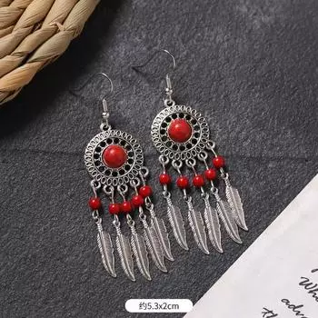 Bohemian earrings retro personality simple long fringed earrings women s high-end vacation style earrings
