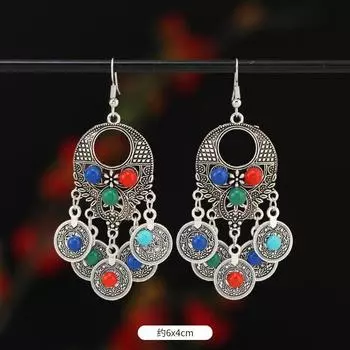 Bohemian earrings women s niche design coin fringed earrings retro temperament long earrings