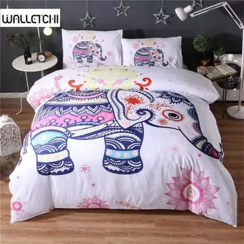 Bohemian Elephant Bedding Set Microfiber Exotic Ethnic Style Wildlife Animals Duvet Cover for Bedroom Decoration Women Men Kids EU single(135x200cm)