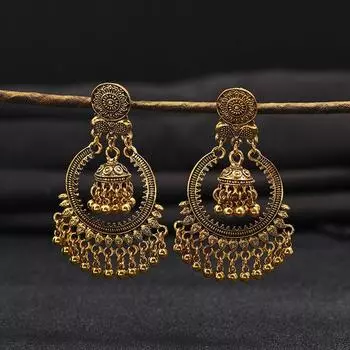 Bohemian exaggerated big round personality birdcage fringed stud earrings femininity ethnic style retro earrings long earrings