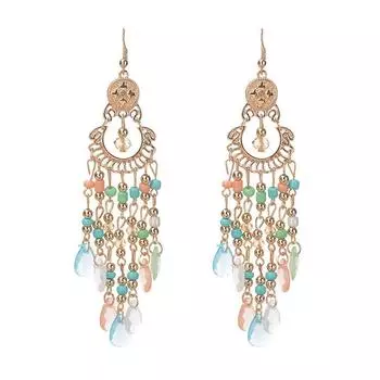 Bohemian Gem Versatile Water Drop Fringed Temperament Exaggerated Earrings
