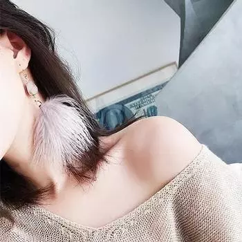 Bohemian Genuine Feather Clip on Earrings Long Crystal Tassel No Pierced Earrings Jewelry for Women Wedding Jewelry серый