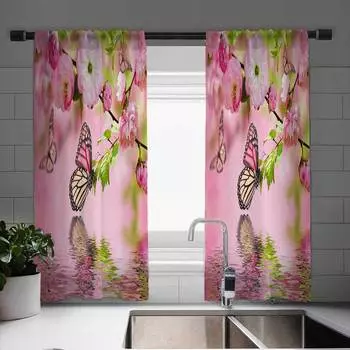 Bohemian Glam Lavender Butterfly Print Curtain Semi-Sheer Jacquard Rod Pocket Drapes for Living Room & Bedroom Machine Wash 2pcs (W50cmxH130cm)x2&Rod Pocket
