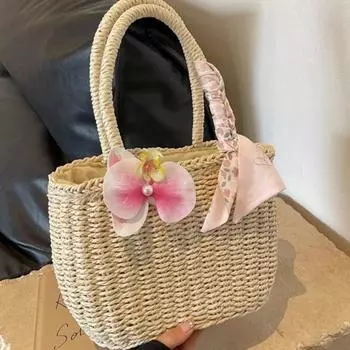 Bohemian Holiday Braided Bag Women s Summer Fashion Hand-held Braided Bag Fairy Beach Bag хаки